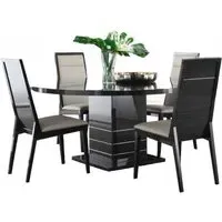 Versilia Round Dining Set with 4 Chairs - Black, High Gloss