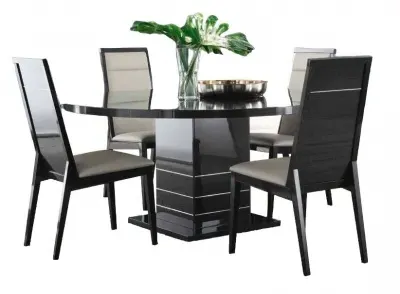 Versilia Round Dining Set with 4 Chairs - Black, High Gloss