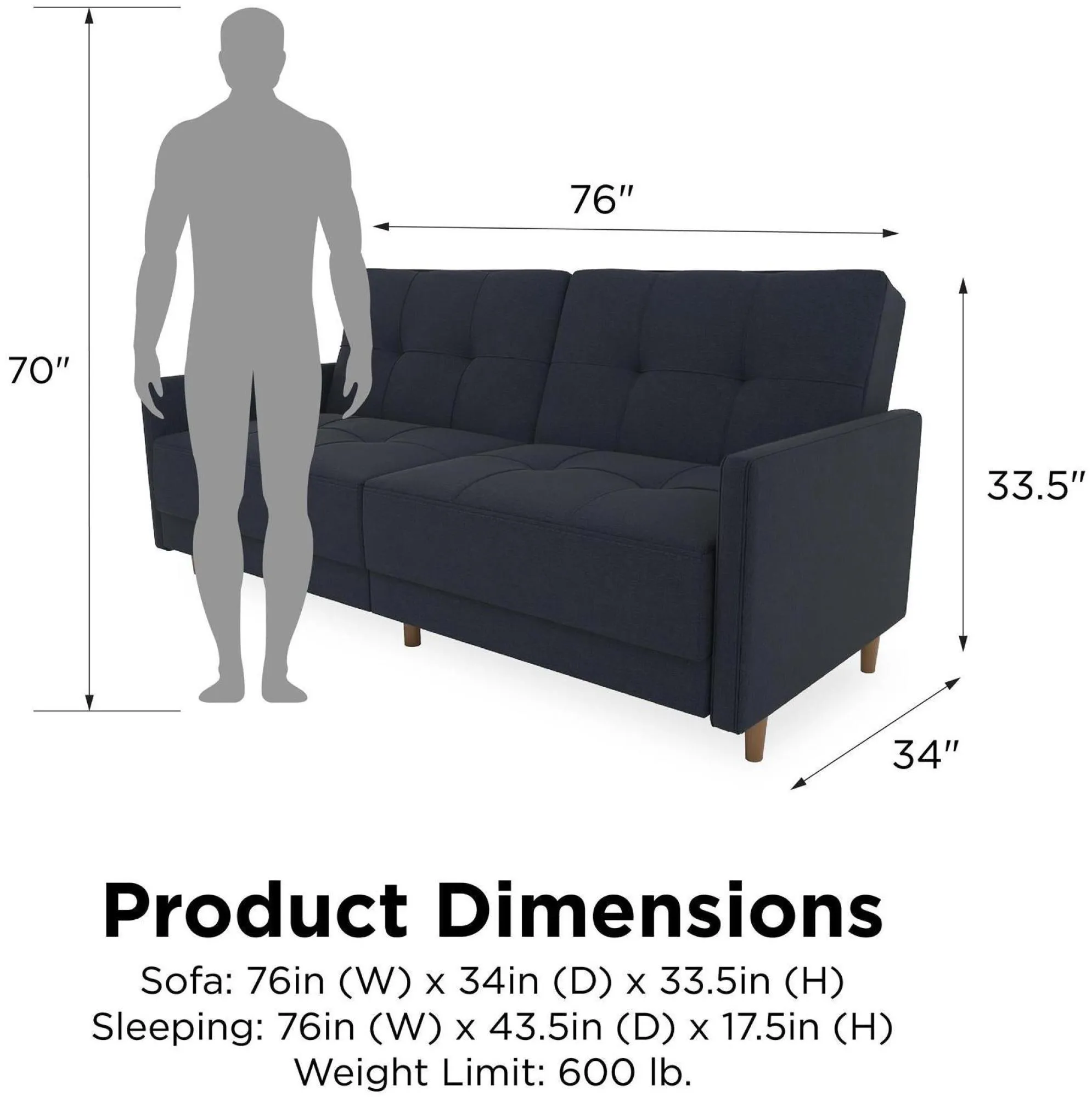 Anderson Coil Sofa Bed - Navy Blue, Linen