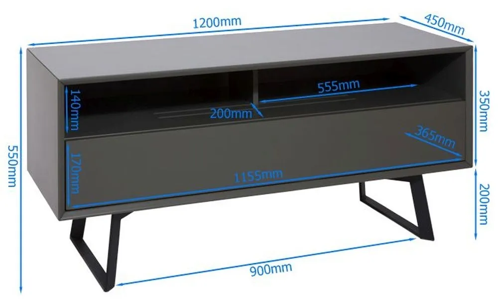 Cannon 120cm TV Stand - Black, Grey