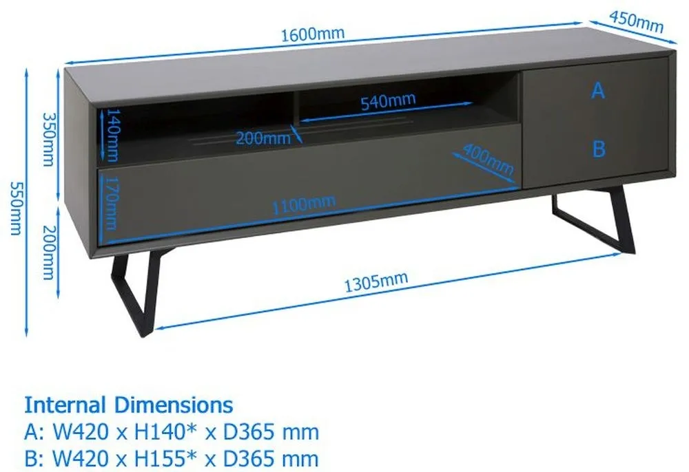 Cannon 160cm TV Stand - Black, Grey
