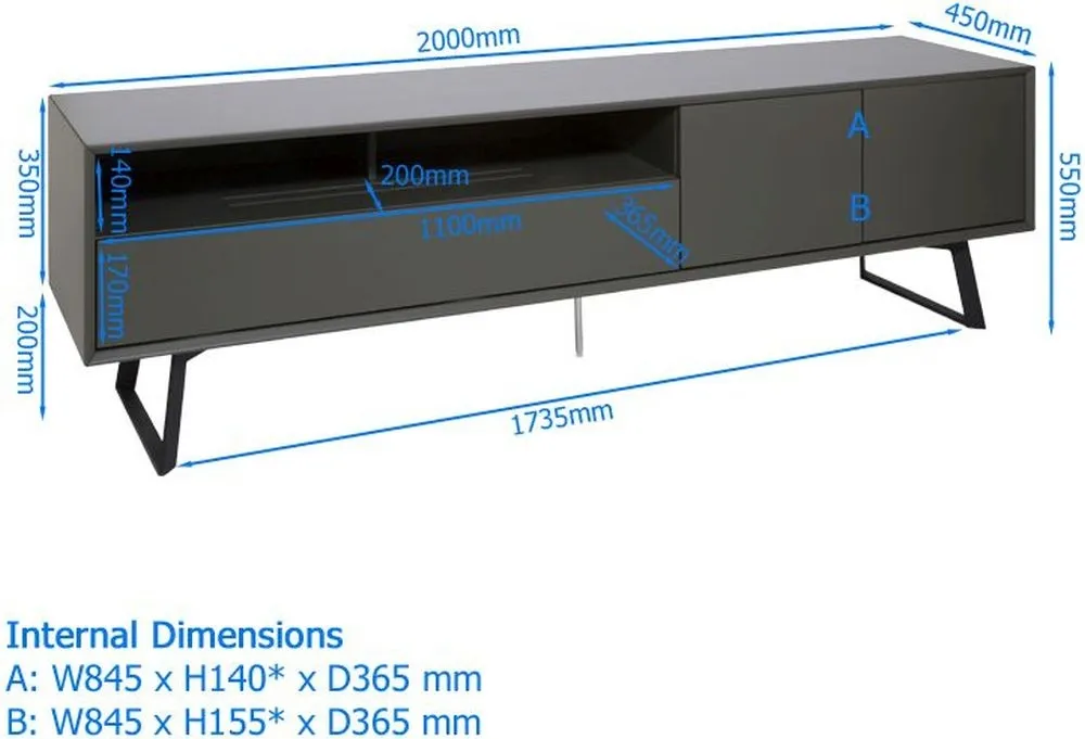 Cannon 200cm TV Stand - Black, Grey