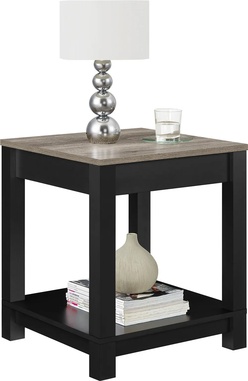 Castro End Table - Black, Weathered Oak