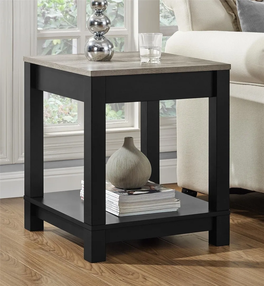 Castro End Table - Black, Weathered Oak