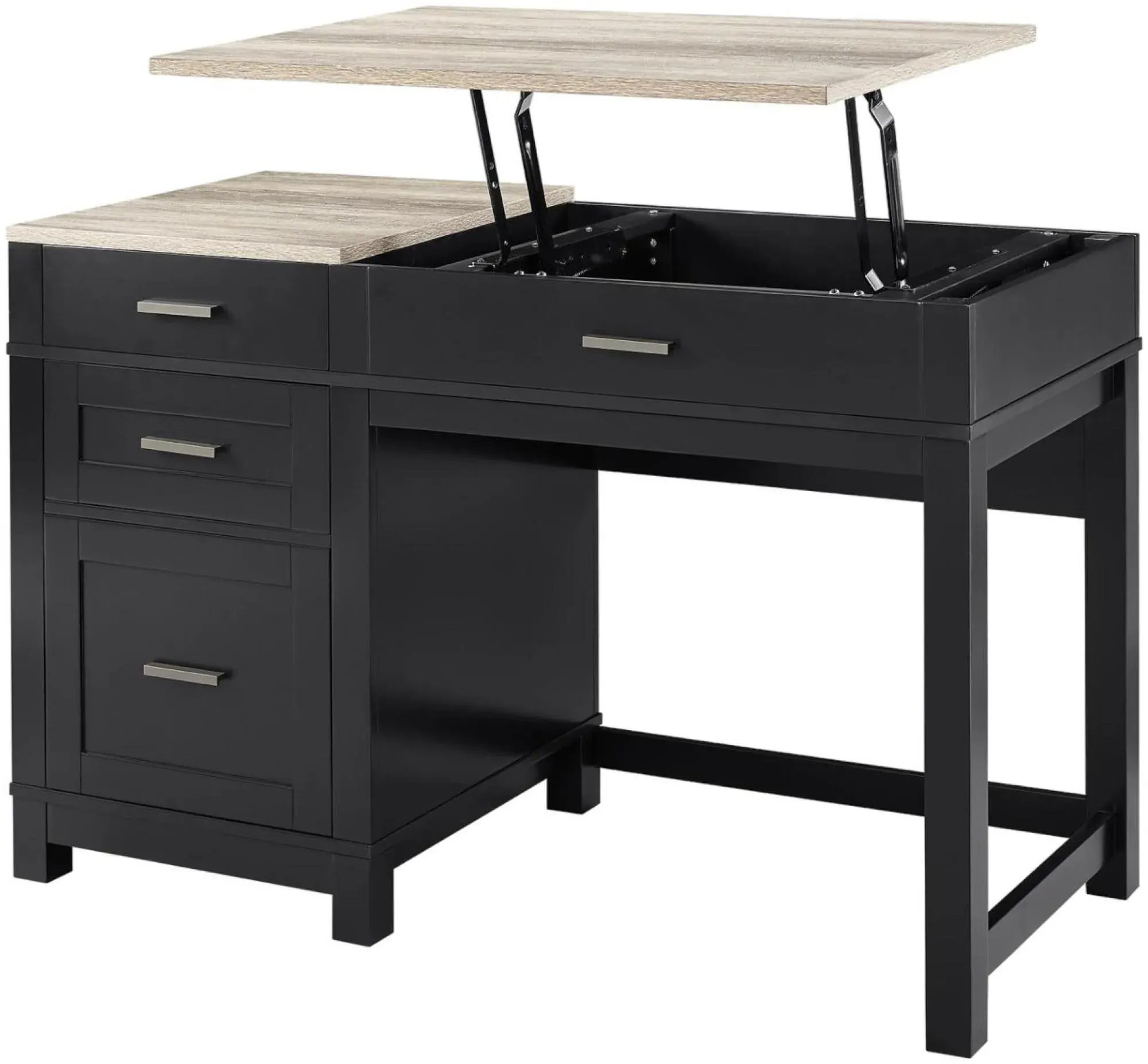 Castro Lift Top Office Desk - Black, Weathered Oak
