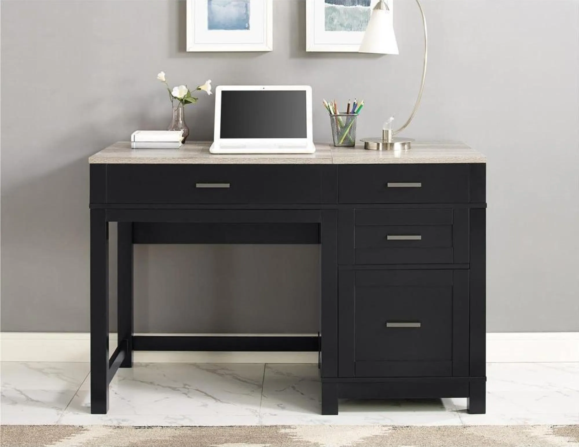 Castro Lift Top Office Desk - Black, Weathered Oak