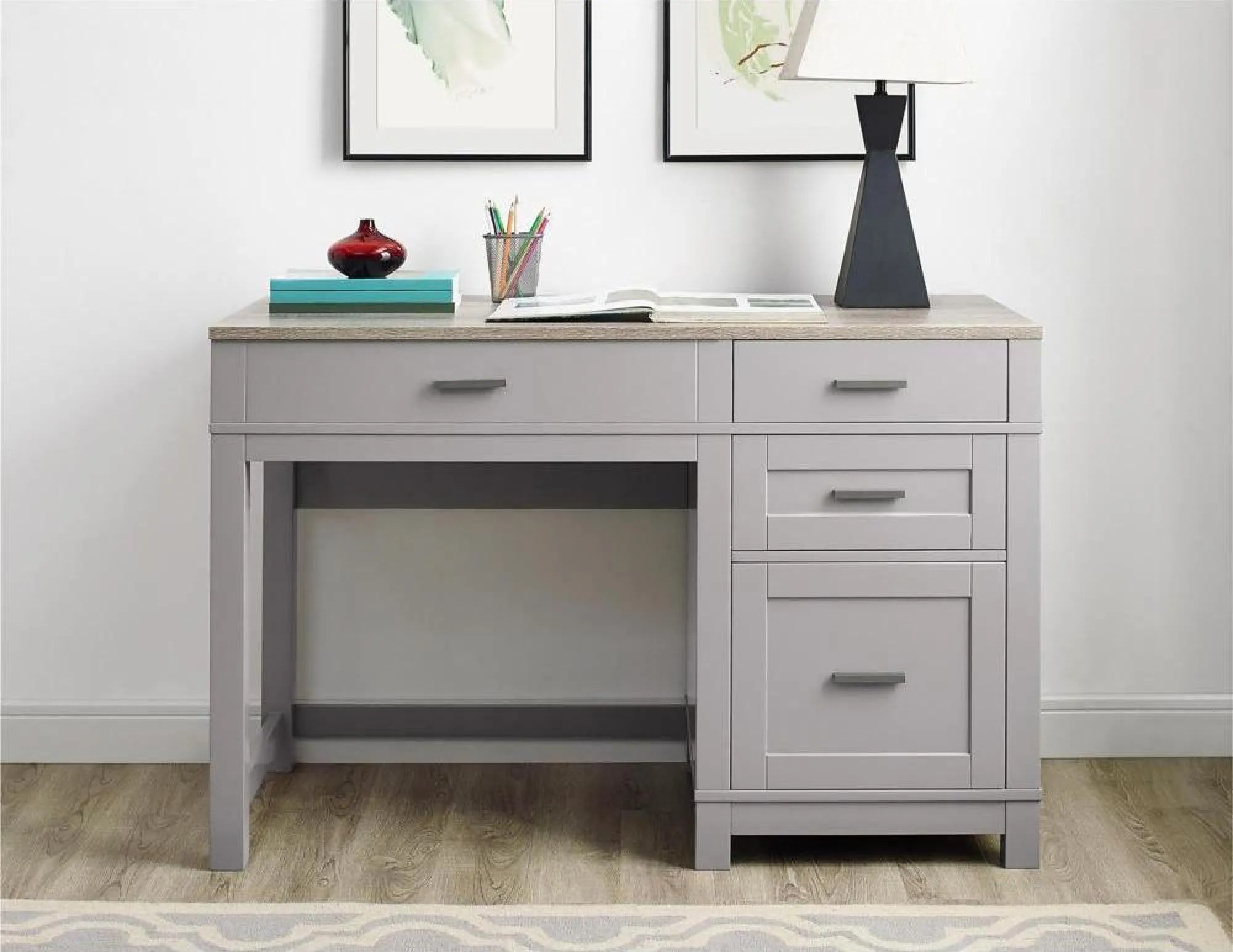 Castro Lift Top Office Desk - Grey, Weathered Oak
