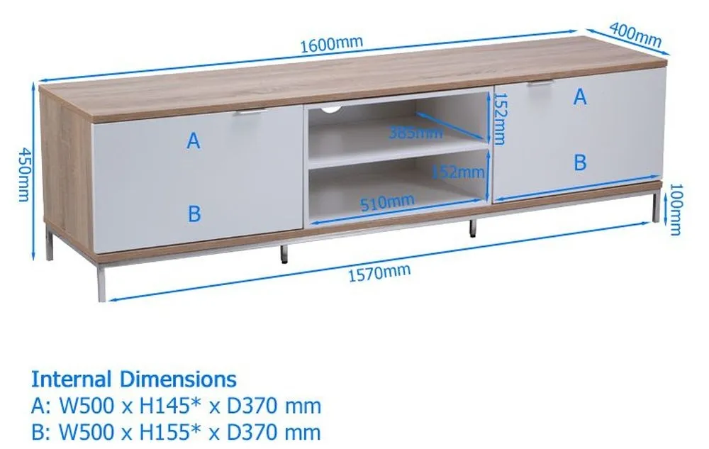 Chaves 160cm TV Cabinet - White, Oak