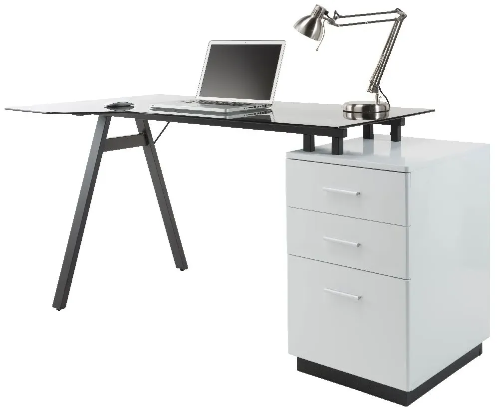 Cleveland 4 Workstation Glass Top Desk - Smoked Grey