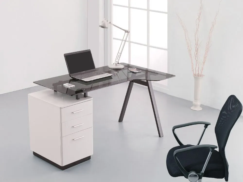 Cleveland 4 Workstation Glass Top Desk - Smoked Grey