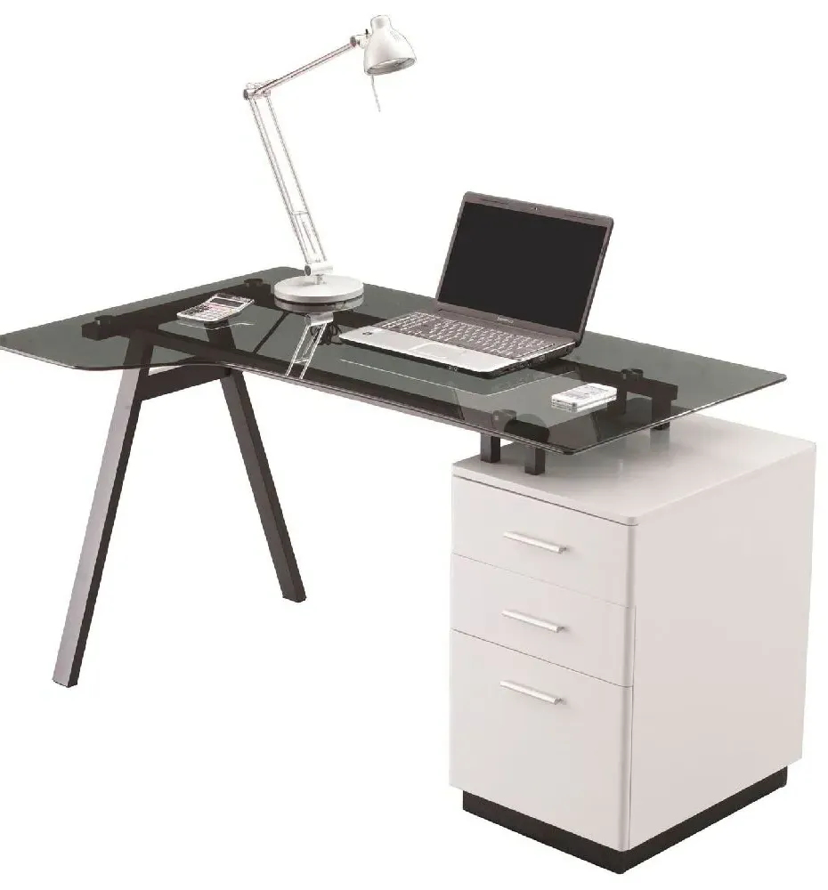 Cleveland 4 Workstation Glass Top Desk - Smoked Grey
