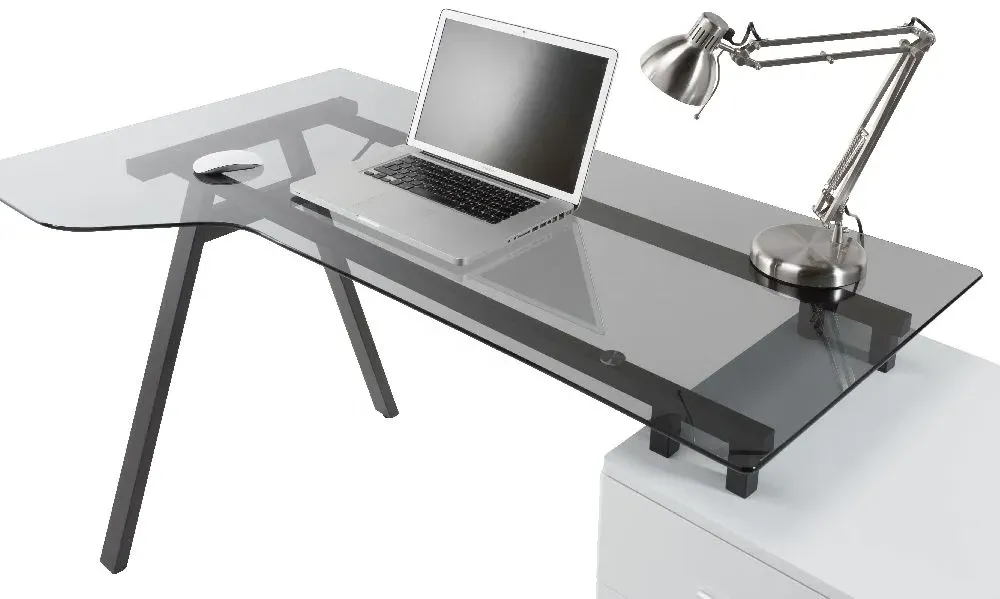 Cleveland 4 Workstation Glass Top Desk - Smoked Grey