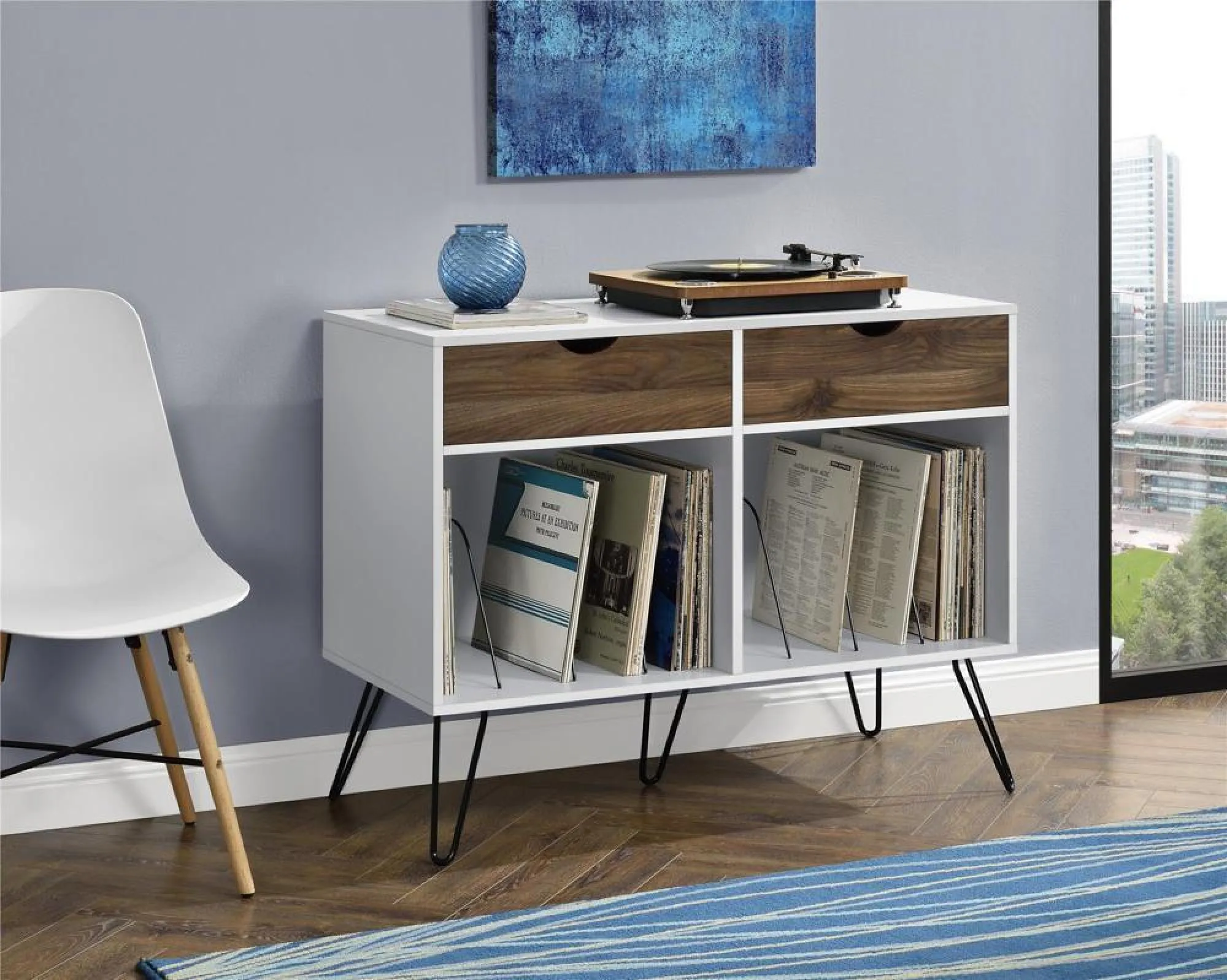 Contra Turntable Stand with Drawers - White