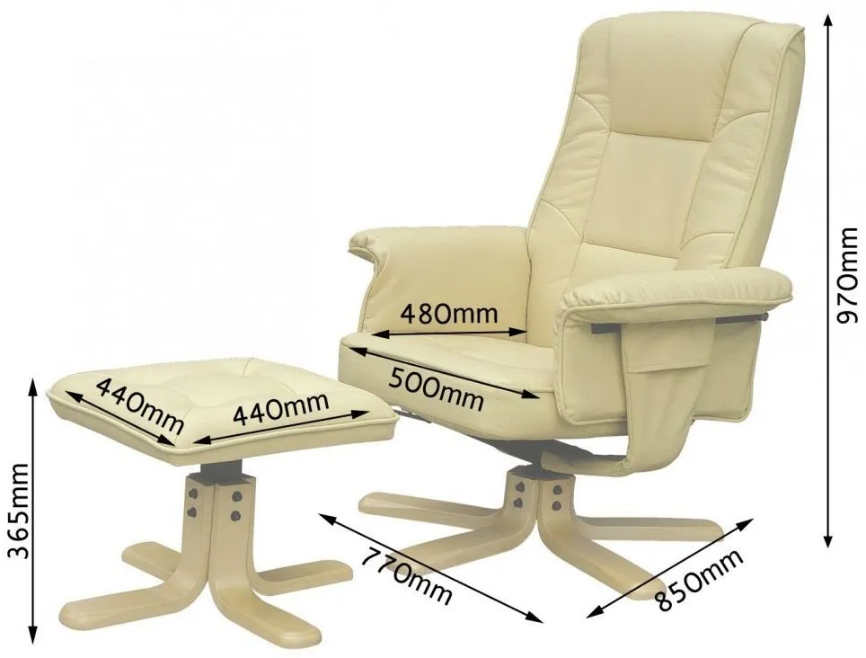 Drew Faux Leather Recliner with Footstool - Black