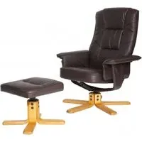 Drew Faux Leather Recliner with Footstool - Brown