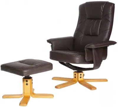 Drew Faux Leather Recliner with Footstool - Brown image