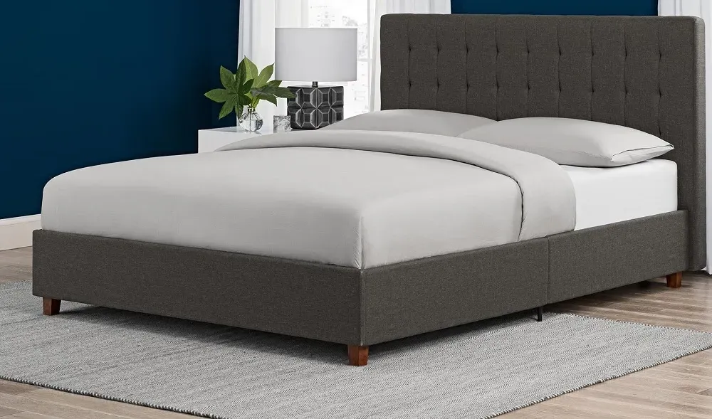 Erie King Size Bed Frame - Grey, Linen