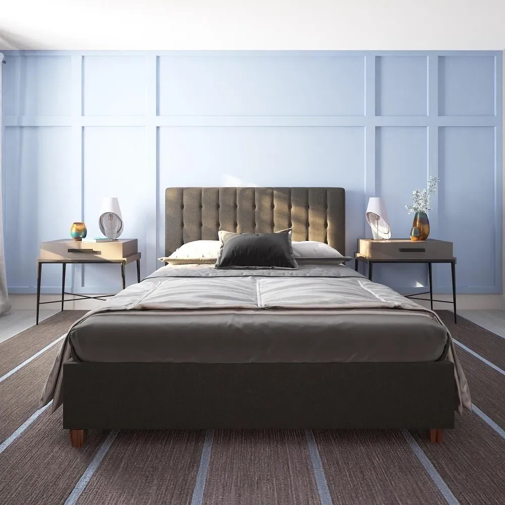 Erie King Size Bed Frame - Grey, Linen