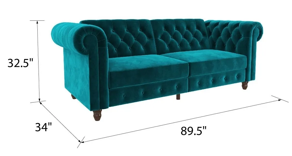 Faulk Chesterfield Sofa Bed - Teal, Velvet