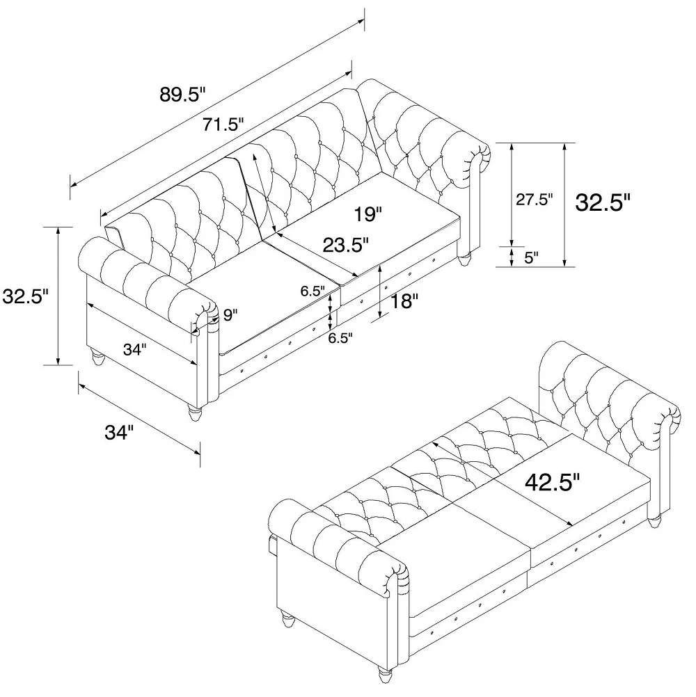 Faulk Chesterfield Sofa Bed - Teal, Velvet