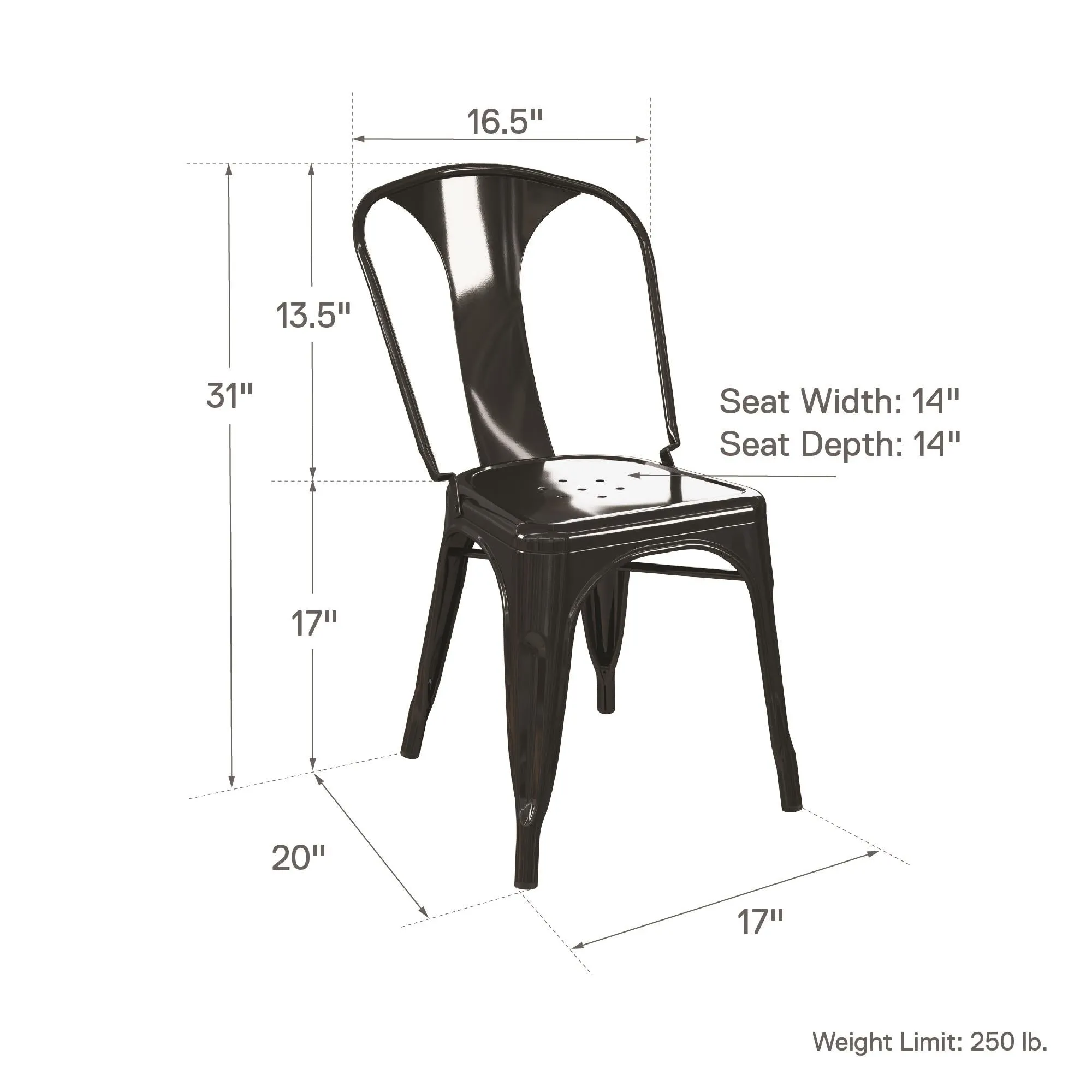 Finney Industrial Dining Chair Set - Black, Metal
