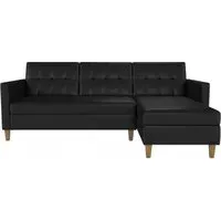 Harford Sectional Futon Sofa Bed with Storage - Black, Faux Leather