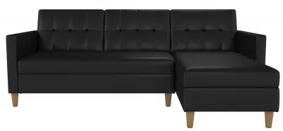 Harford Sectional Futon Sofa Bed with Storage - Black, Faux Leather image