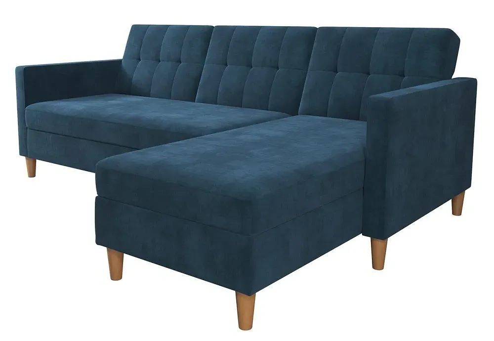 Harford Sectional Futon Sofa Bed with Storage - Blue, Chenille