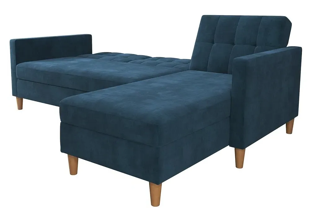 Harford Sectional Futon Sofa Bed with Storage - Blue, Chenille