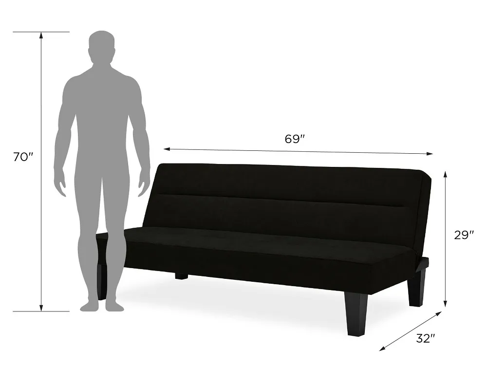 Keith Futon 2-Seater Sofa Bed - Black, Velvet