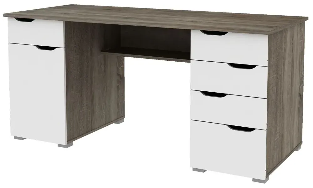 Kent Office Desk - Dark Oak, High Gloss White