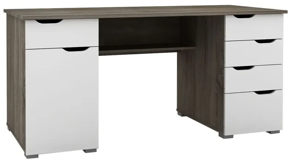 Kent Office Desk - Dark Oak, High Gloss White