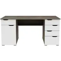 Kent Office Desk - Dark Oak, High Gloss White