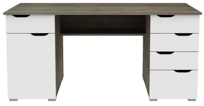 Kent Office Desk - Dark Oak, High Gloss White image