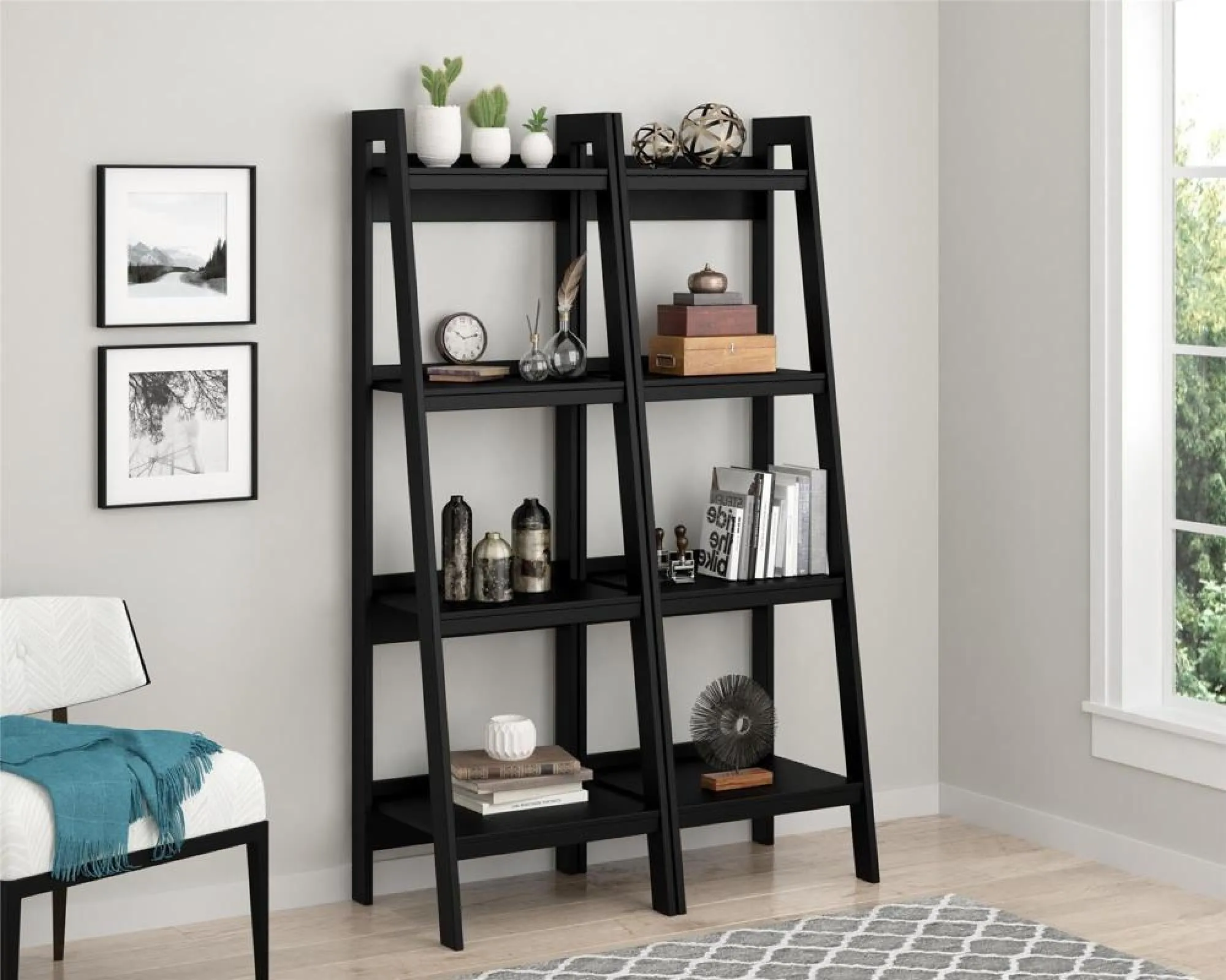 Laurens 4 Shelf Ladder Bookshelf - Black