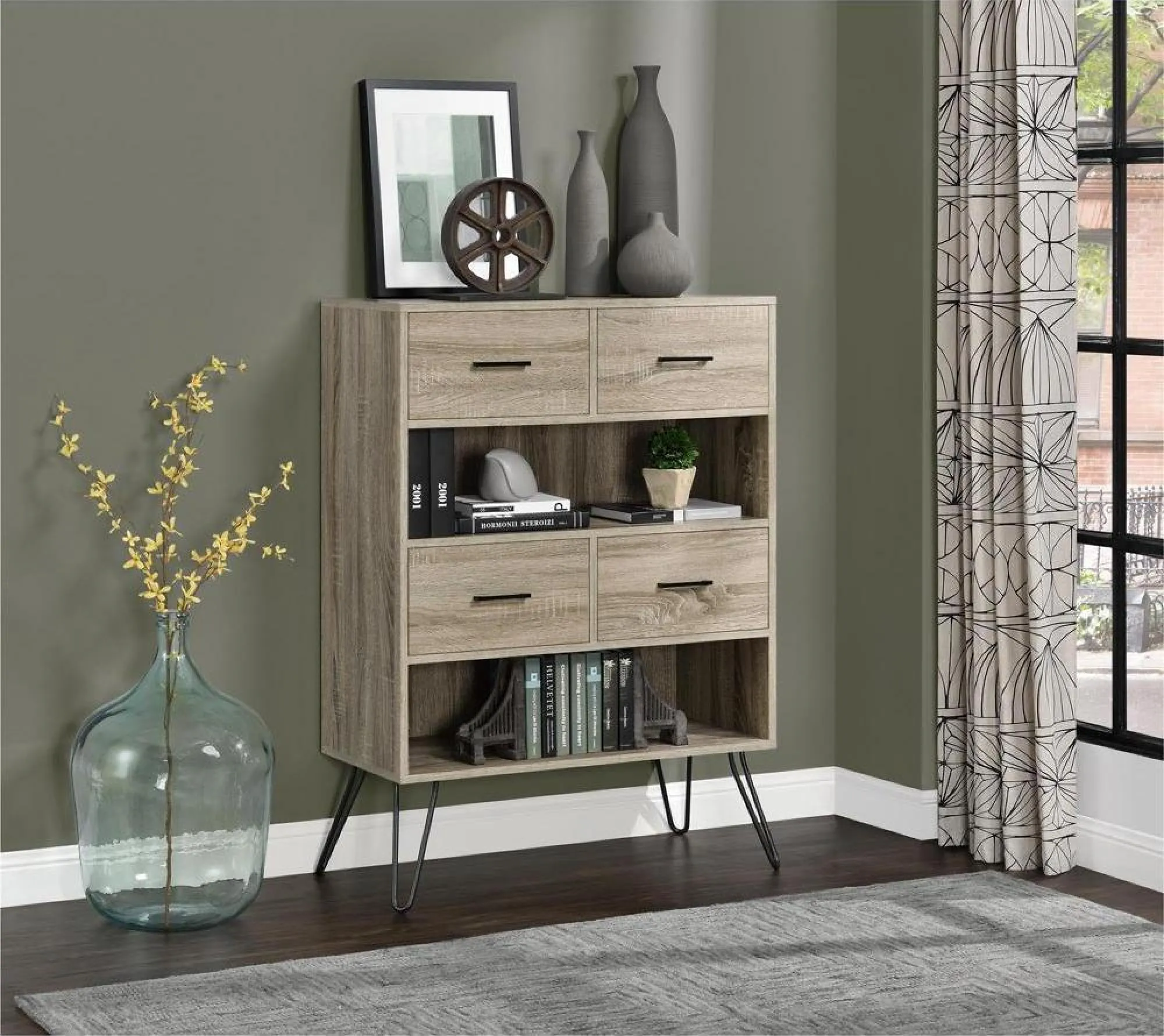 Lebanon Retro Bookcase - Distressed Grey Oak