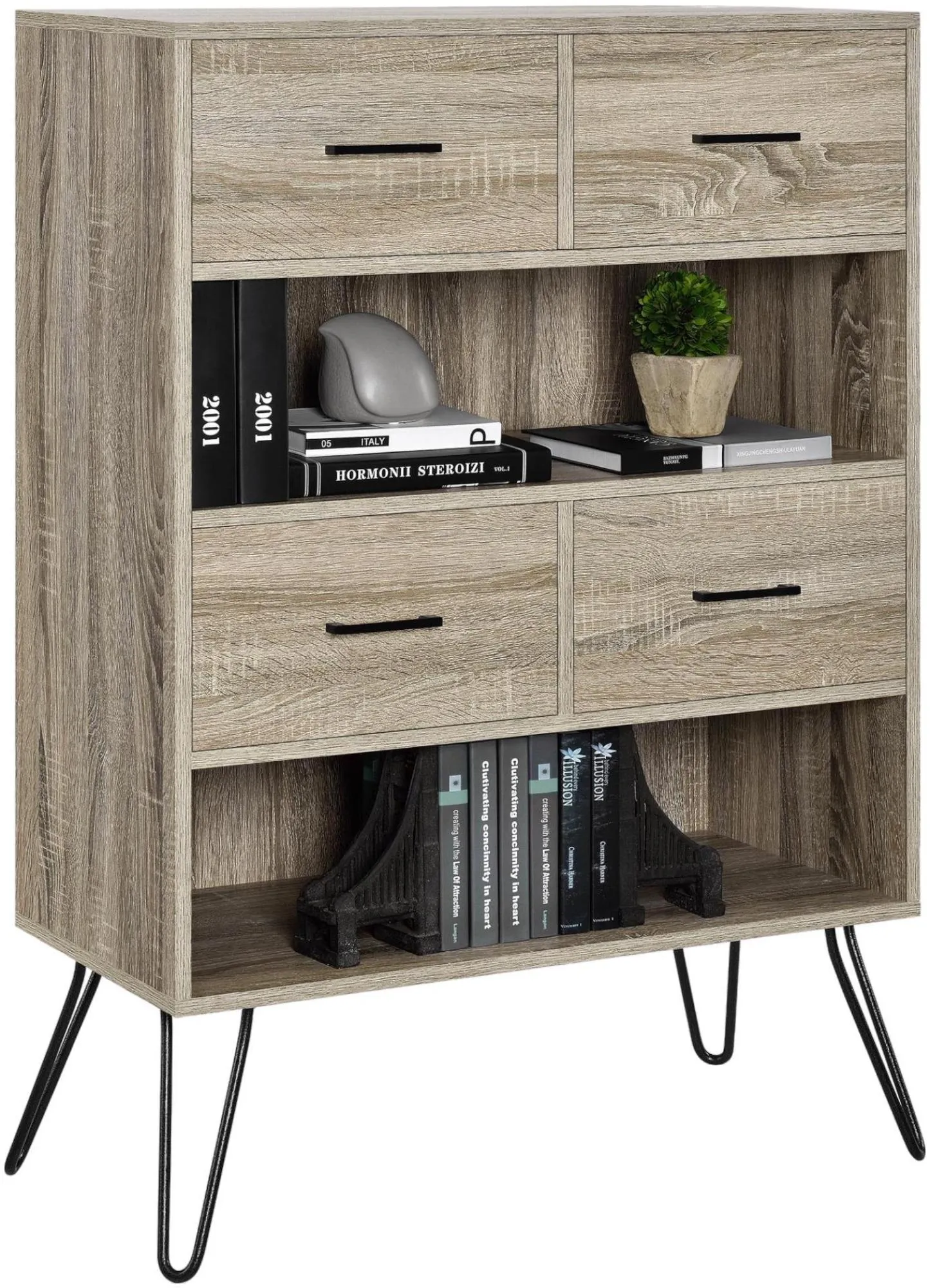 Lebanon Retro Bookcase - Distressed Grey Oak
