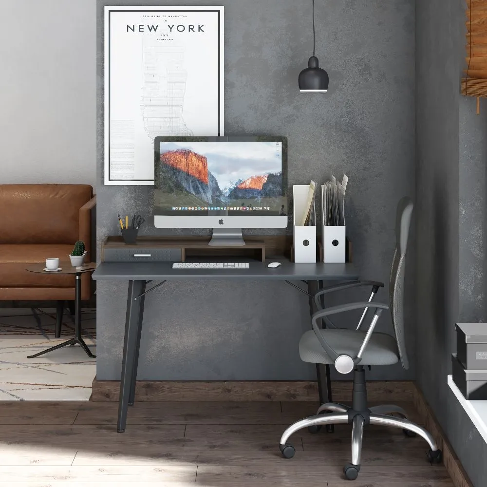 Mesa Writing Desk - Charcoal Grey, Walnut