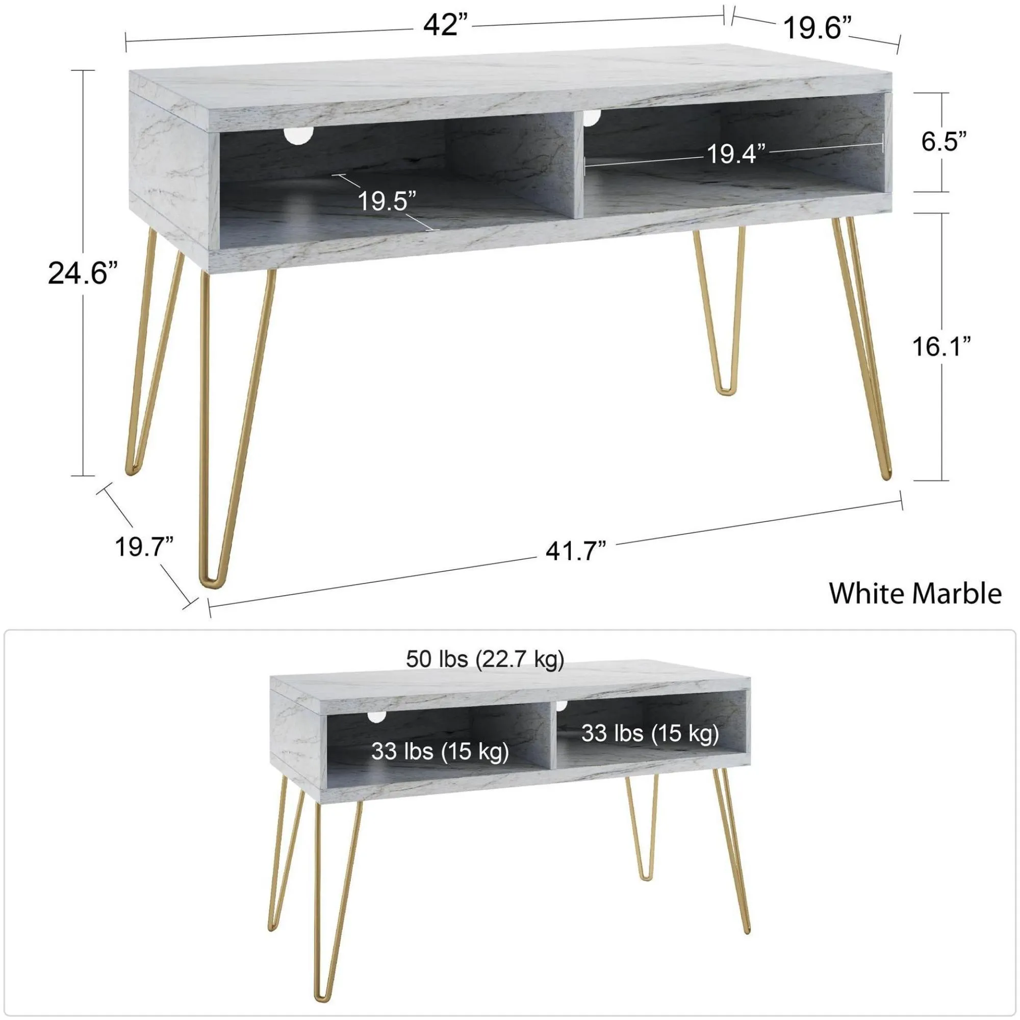 Novogratz Athena TV Stand up to 42in - White Marble