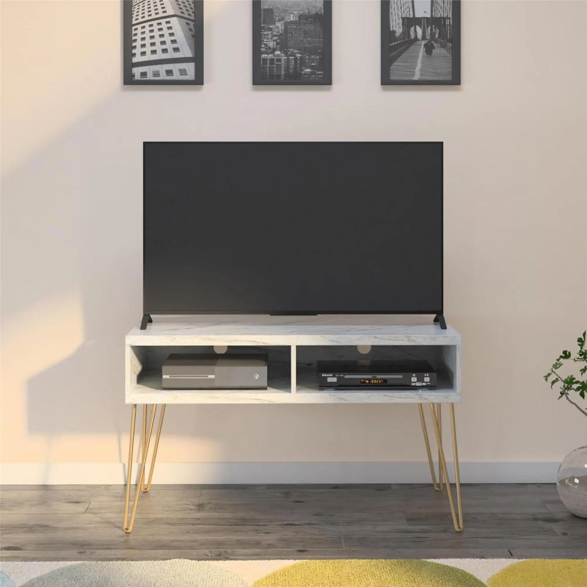 Novogratz Athena TV Stand up to 42in - White Marble