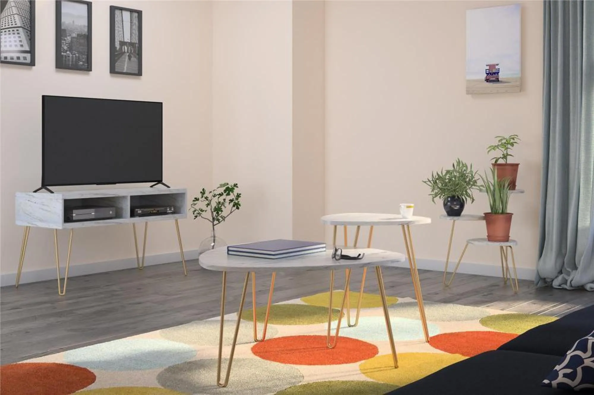 Novogratz Athena TV Stand up to 42in - White Marble