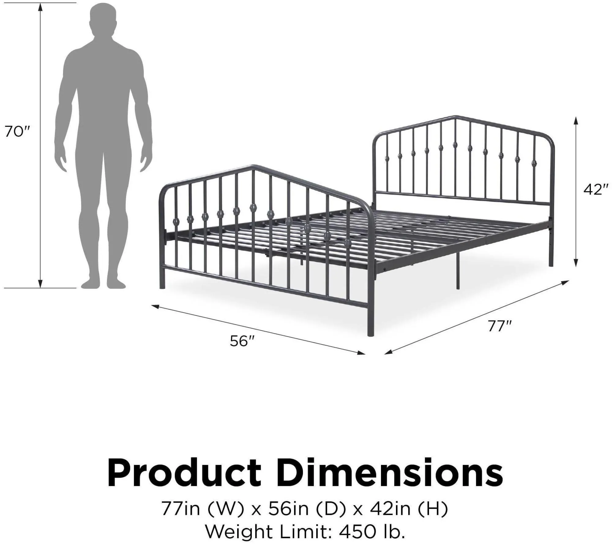 Novogratz Bushwick Metal Bed Frame - Grey