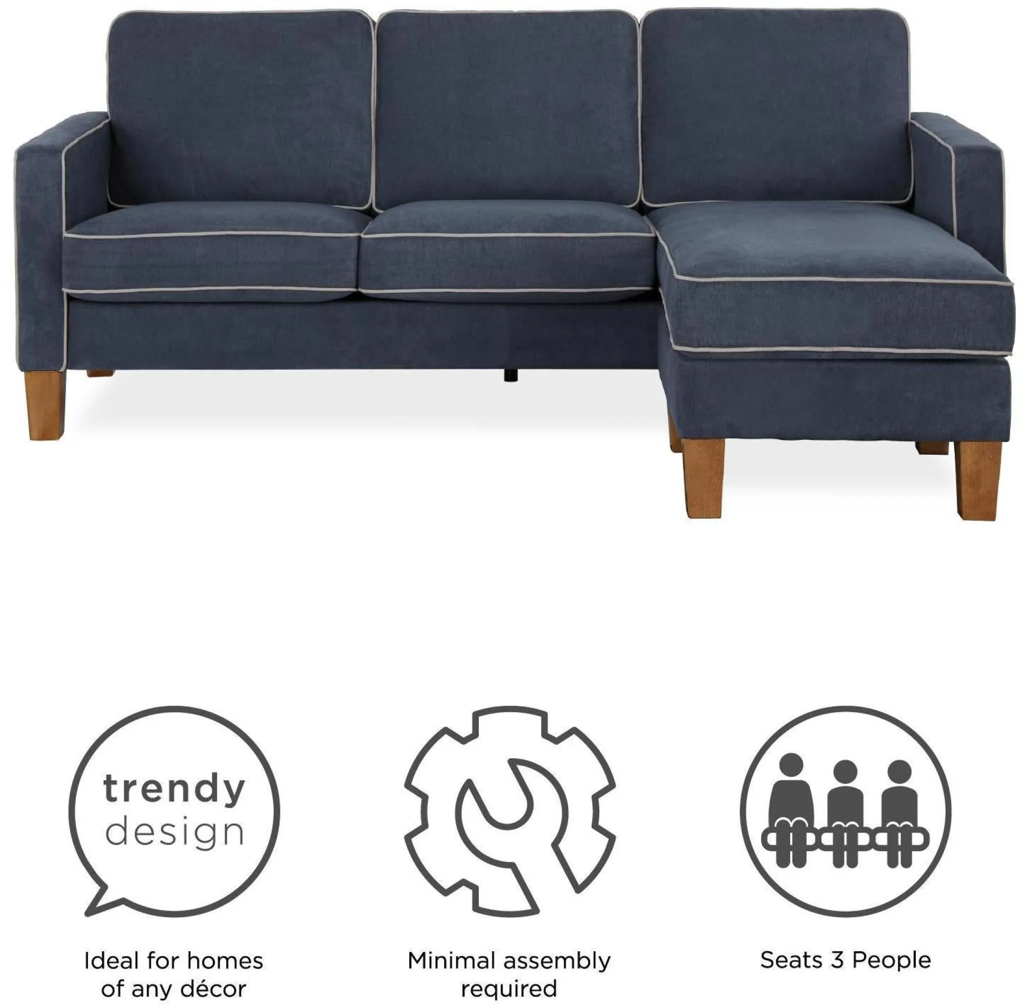 Nowata Bowen Sectional Sofa - Blue, Chenille