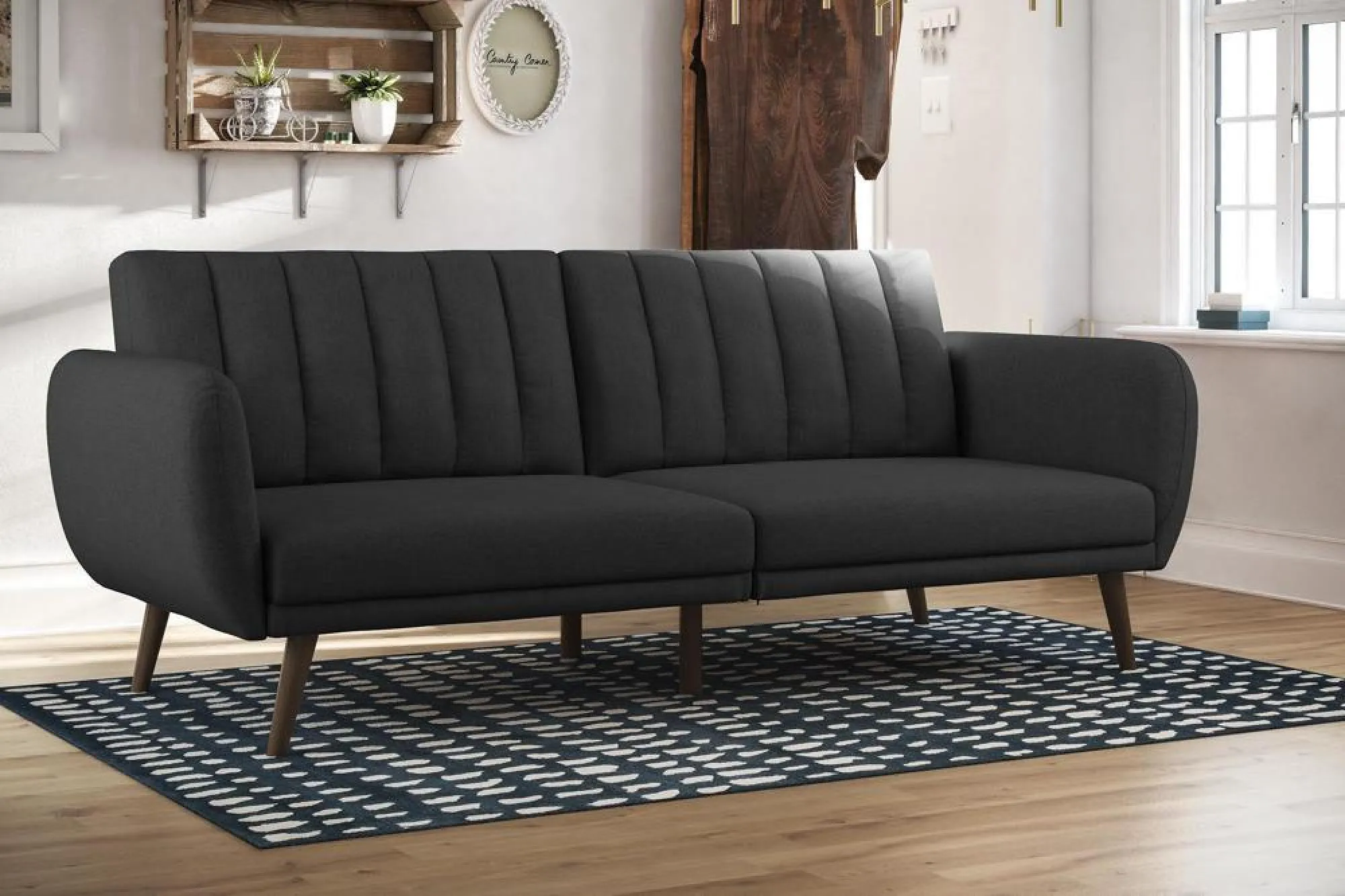 Nowata Brittany Futon Sofa Bed - Dark Grey, Linen