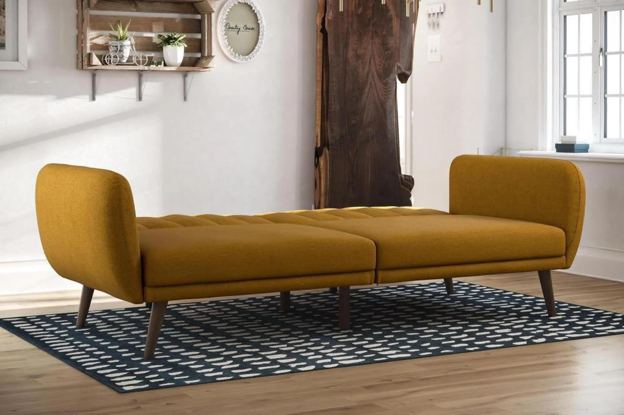 Nowata Brittany Futon Sofa Bed - Mustard, Linen