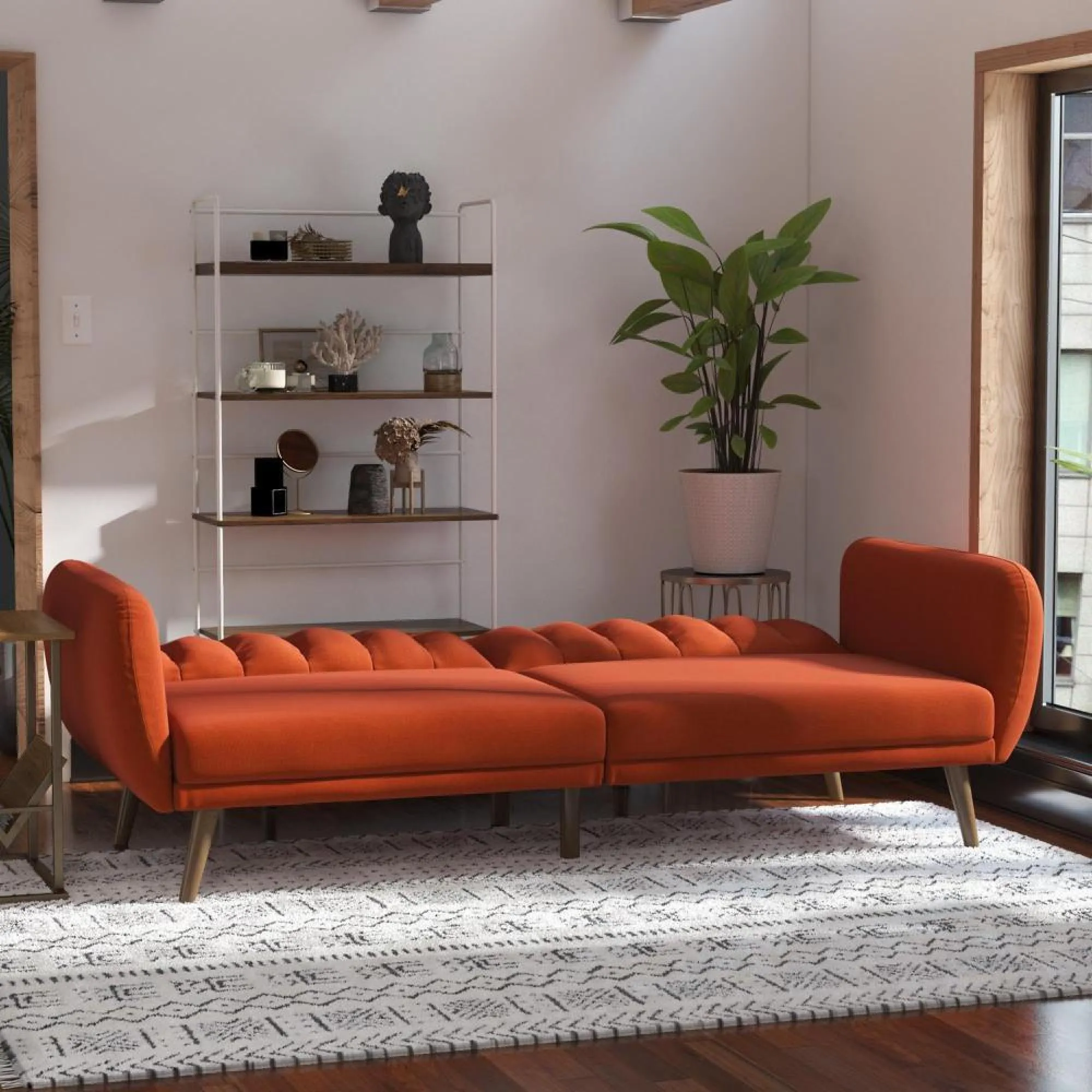Nowata Brittany Futon Sofa Bed - Orange, Linen