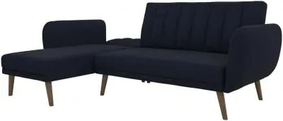 Nowata Brittany Sectional Futon Sofa Bed - Navy Blue, Linen