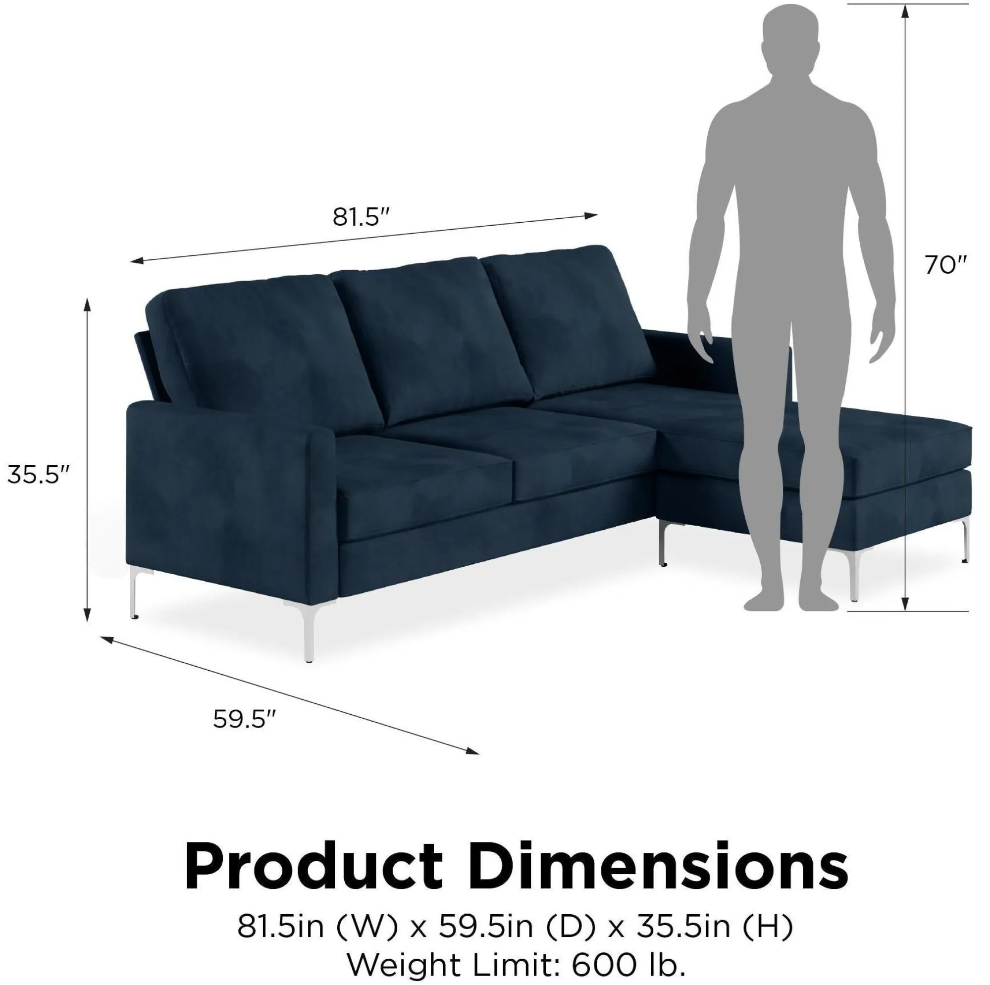 Nowata Chapman Sectional Sofa - Blue, Velvet