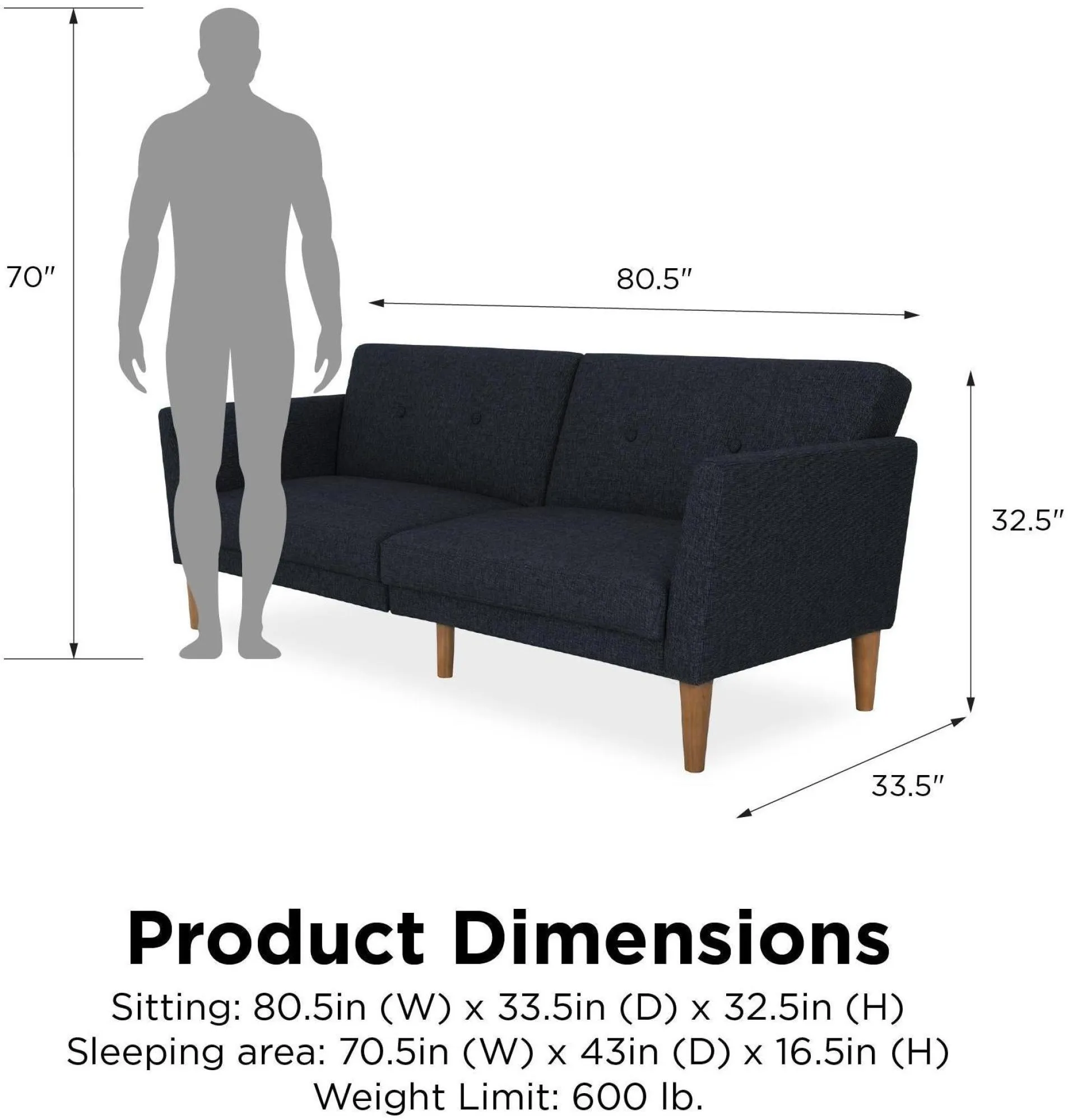 Nowata Futon Sofa Bed - Blue, Linen