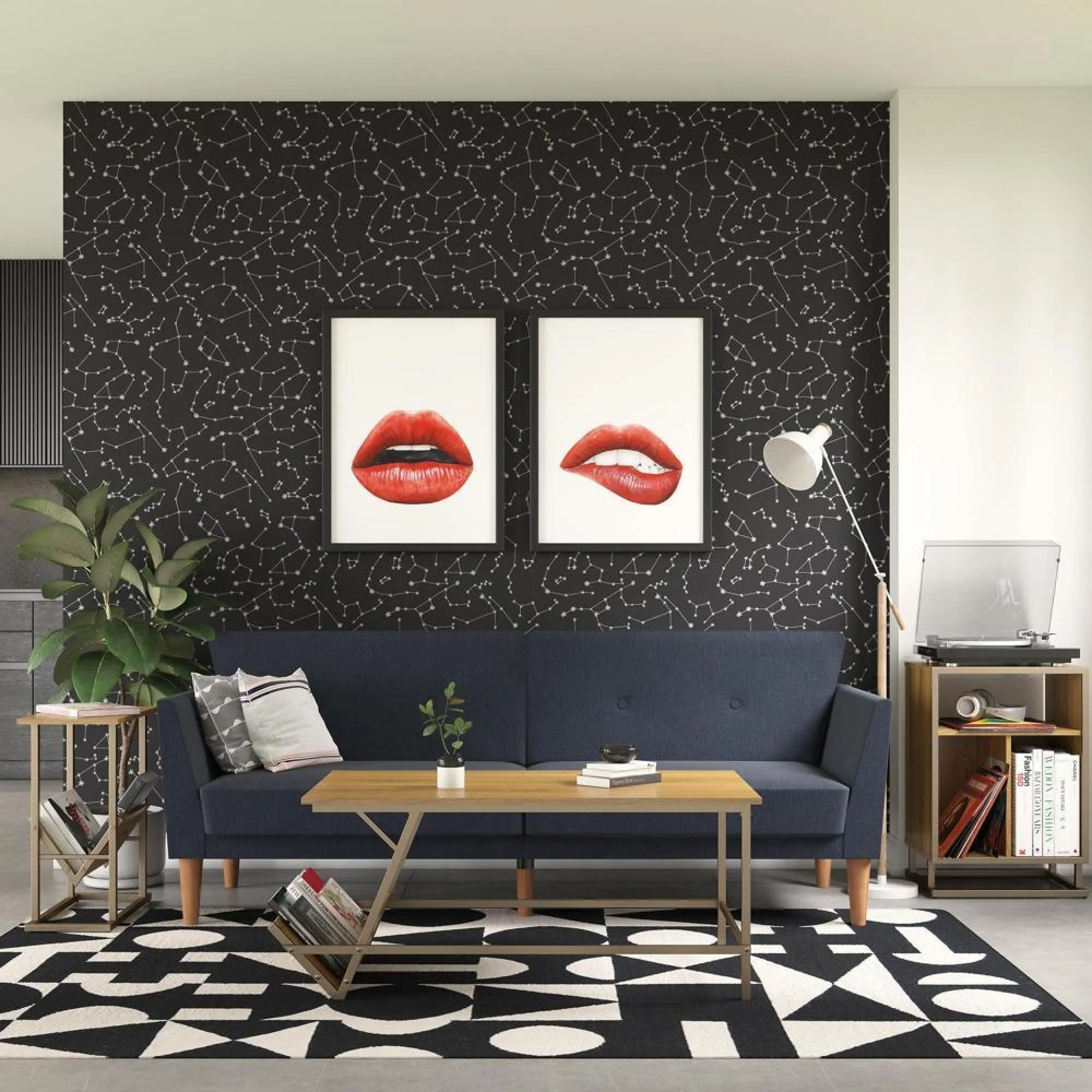 Nowata Futon Sofa Bed - Blue, Linen